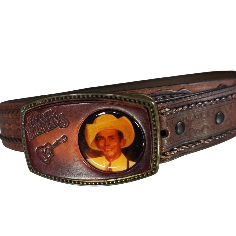 VTG Hank Williams Alumaline 4108 Belt Men 42 Brown Leather Western Country Music